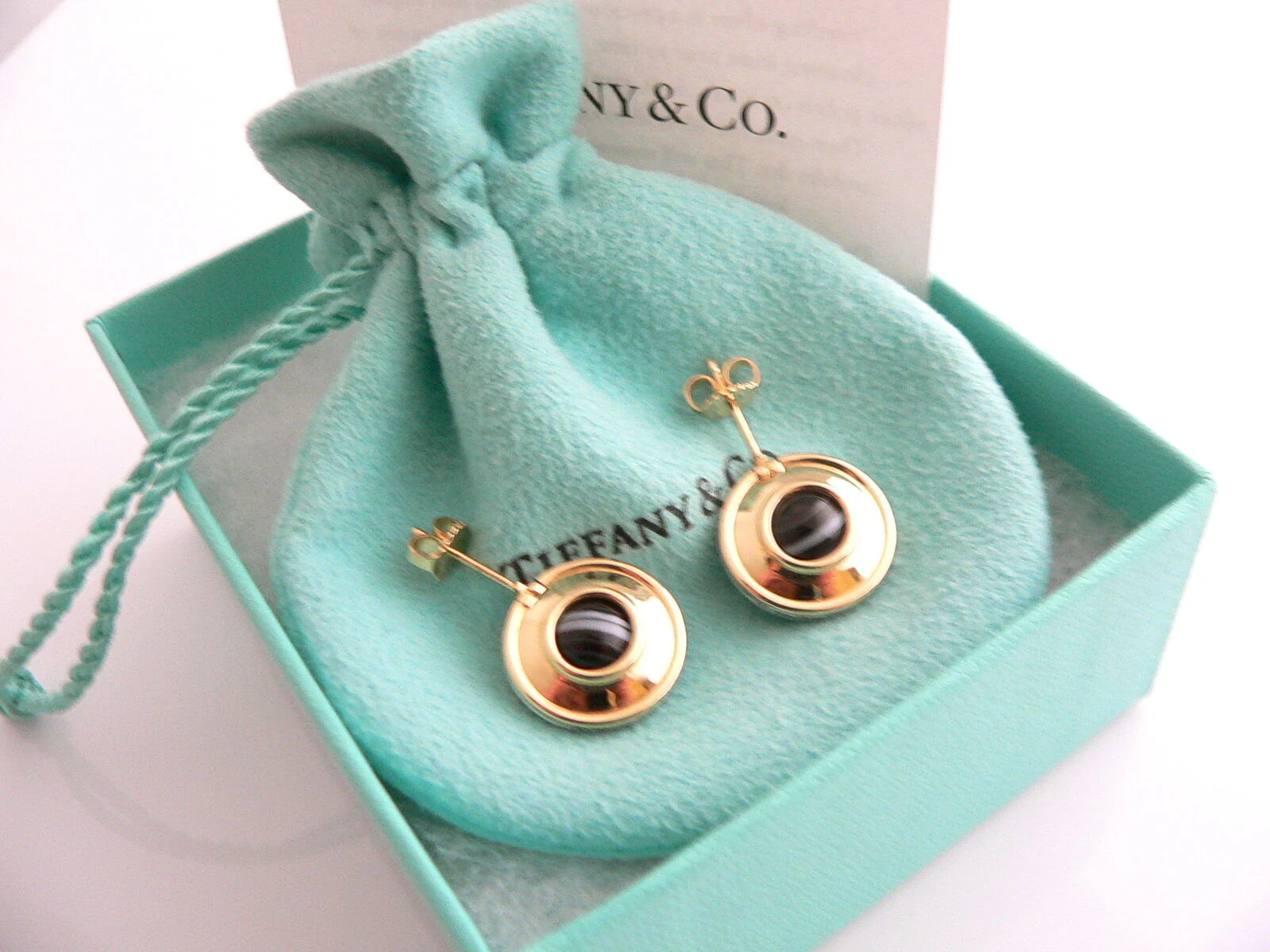 Tiffany & Co Silver 18K Gold Picasso Magic Disc Earrings Onyx Gift Love Pouch