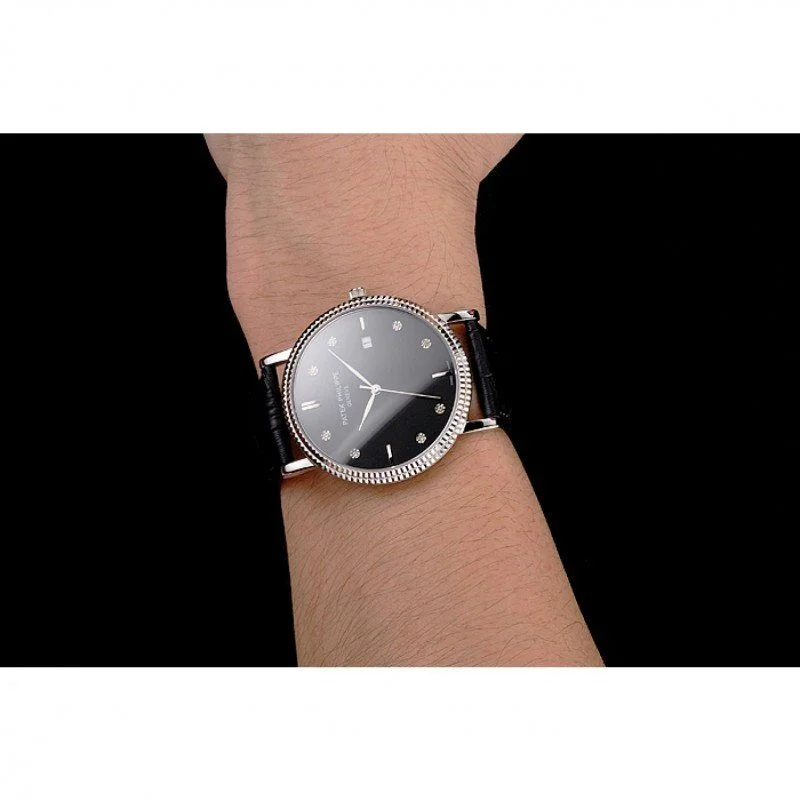 Calatrava Black Dial Diamond 40 mm, Stainless Steel