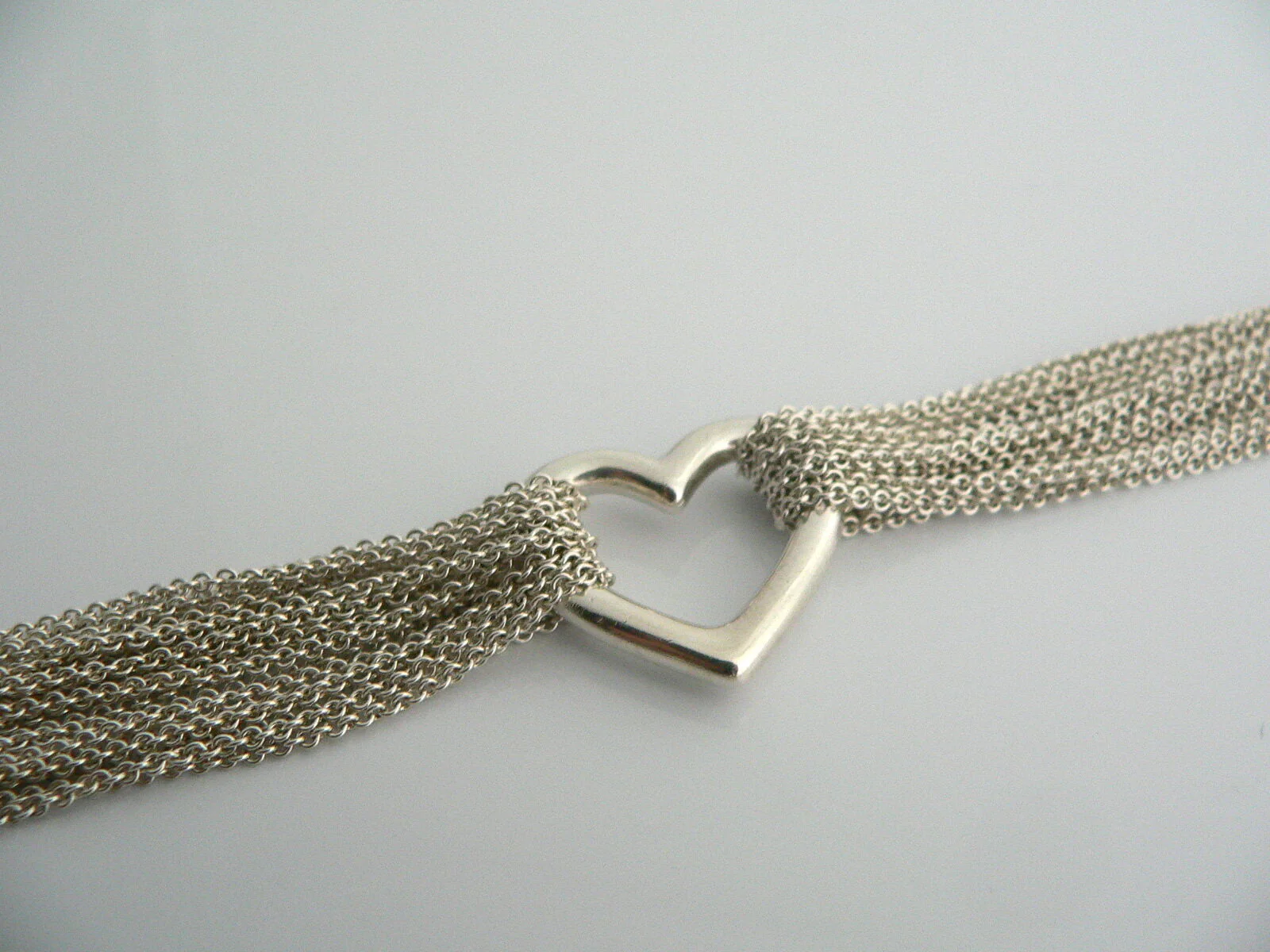 Tiffany & Co Heart Mesh Necklace Pendant Chain Rare Gift Multi Strand Silver