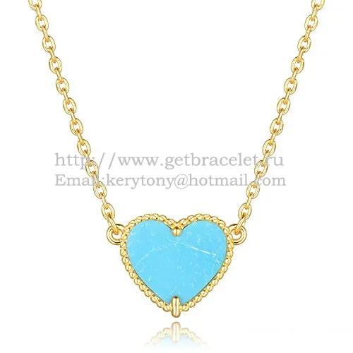 Van Cleef Arpels Sweet Alhambra Heart Pendant Yellow Gold With Turquoise Mother Of Pearl