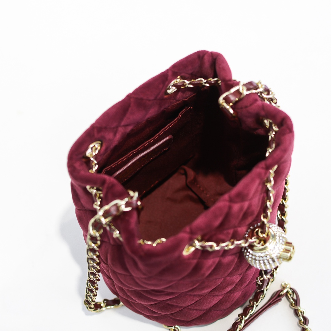 Chanel Bucket Bag Velvet Rhinestones Shoulder Bag Handbag