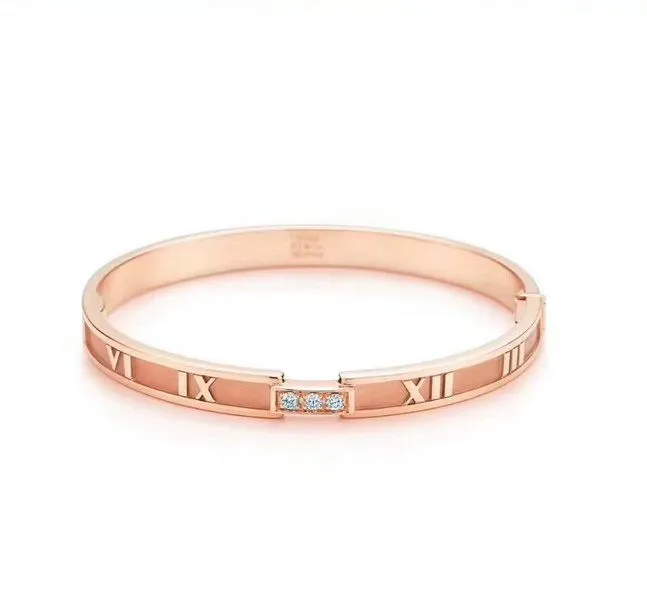 Tiffany Atlas Ladies Closed Hinged Silver Pink/ Yellow Gold Bangle Crystals 2021 Popular GRP03265/GRP03235