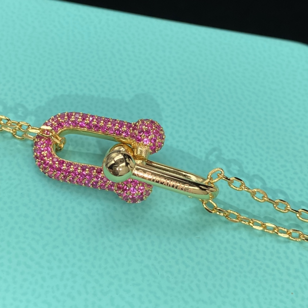 Tiffany Double Pendant Necklace with Pink Diamonds