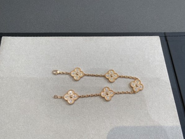 Van Cleef Bracelet Dupe, Diamonds Clover Bracelet, Gold & Rose Gold
