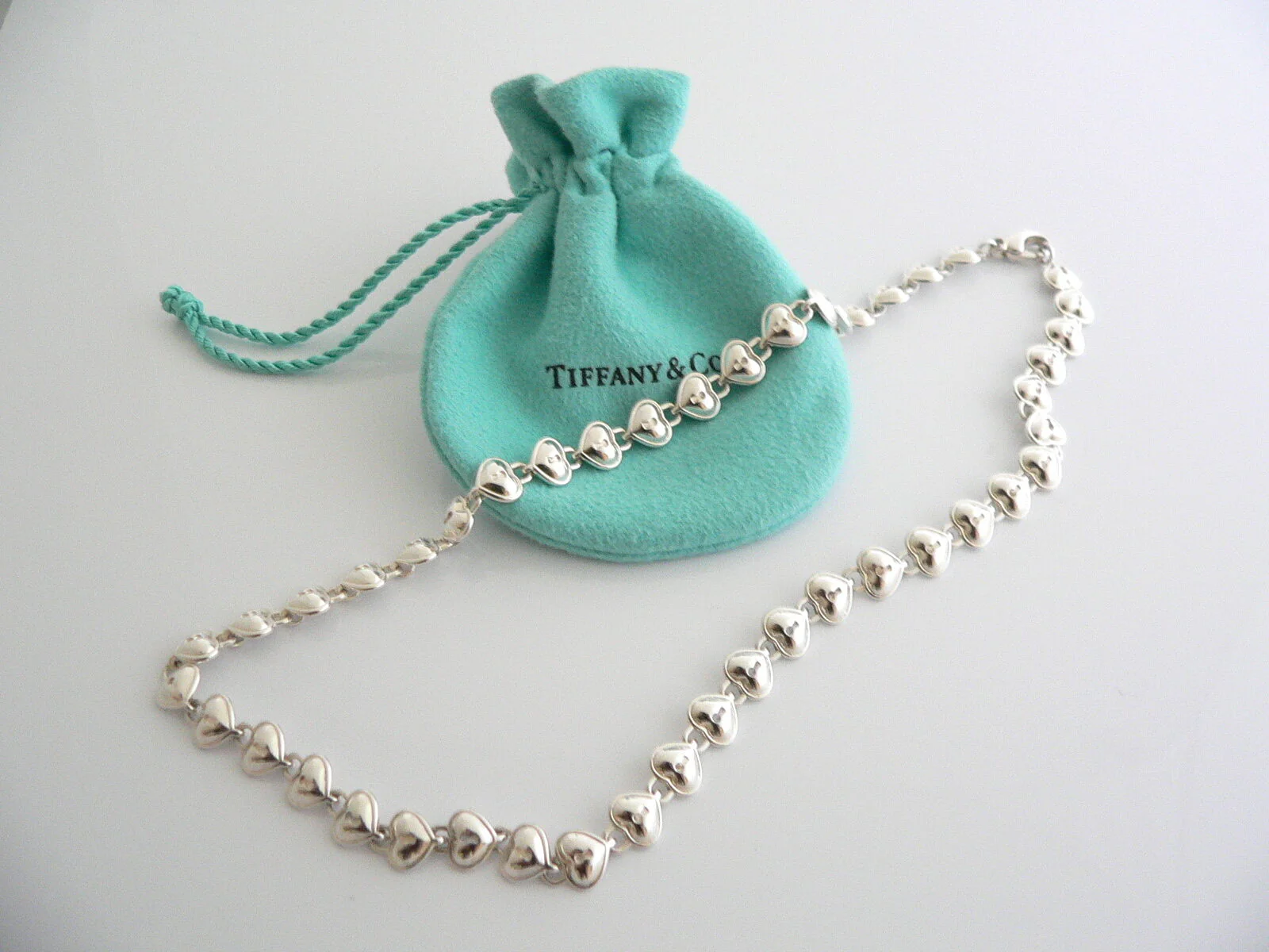 Tiffany & Co Heart Necklace Padlock Link Love Charm Chain Pendant Gift Pouch Art