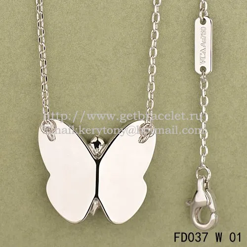 Van Cleef & Arpels Flying Butterfly Pendant Necklace White Gold With White Mother Of Pearl Diamonds