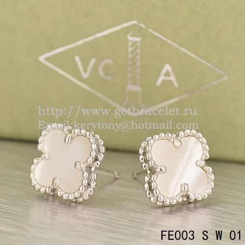 Van Cleef & Arpels Sweet Alhambra Earrings White Gold With White Mother Of Pearl