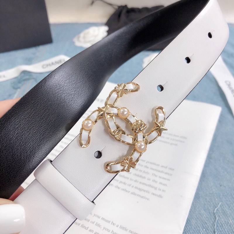 Chanel Belt With Double C Buckle White Gold Toned Hardware Women Belt 30MM