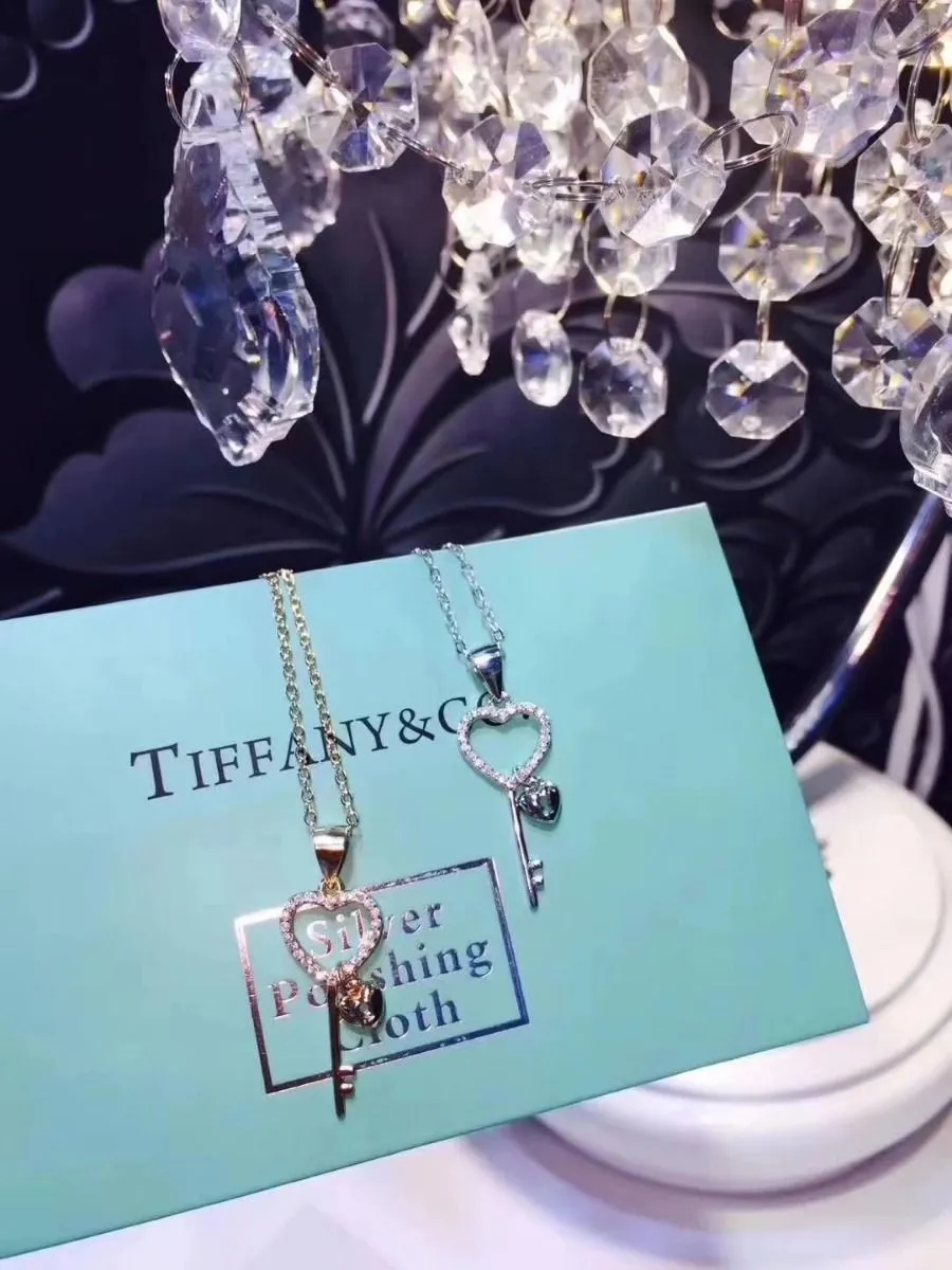 Couple Style Tiffany Keys Heart Key Crystals Pendant Necklace Lowest Price