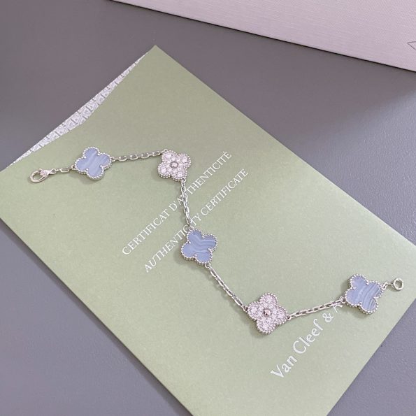 Van Cleef Bracelet Dupe, Purple & Diamonds Clover Bracelet, White Gold