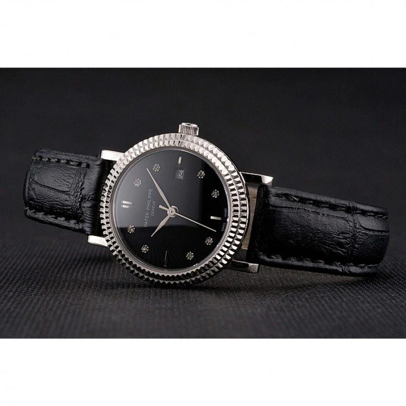 Calatrava Black & Diamond Dial 28 mm, Stainless Steel