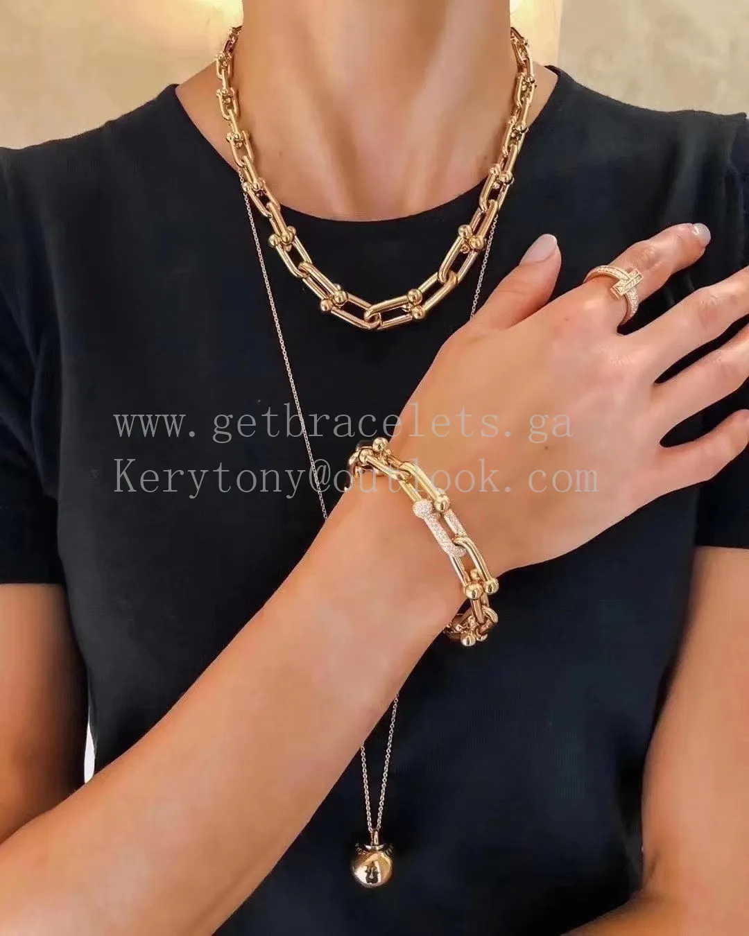 Tiffany HardWear Large Link Bracelet in Yellow Gold/White Gold/Rose Gold with Diamonds