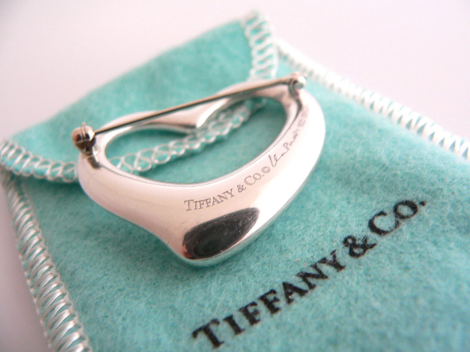 Tiffany & Co Silver Peretti Large 1.5 Inch Open Heart Brooch Pin Gift Love
