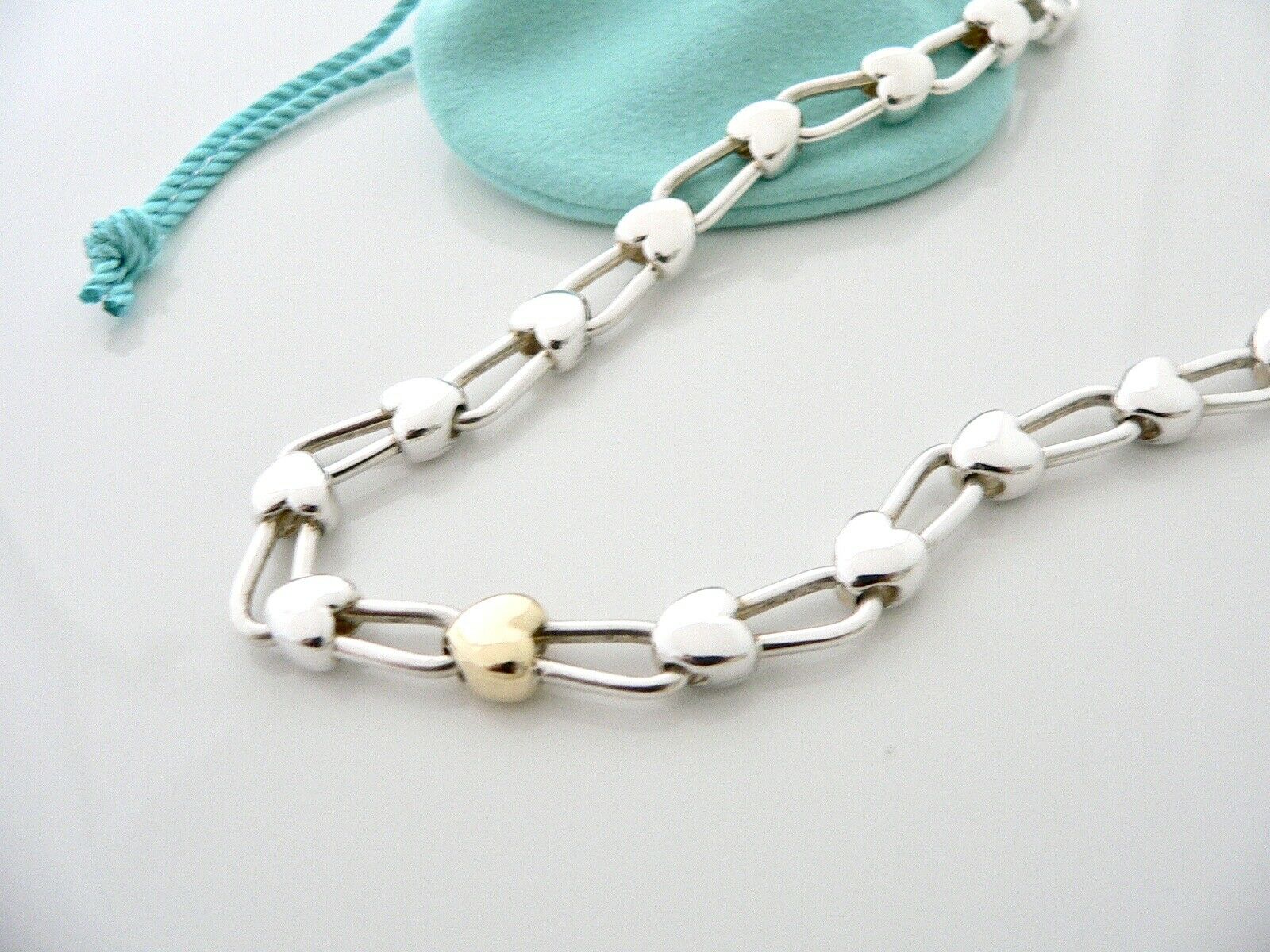 Tiffany & Co Silver Gold Heart Link Padlock Necklace Chain Pendant Charm Gift