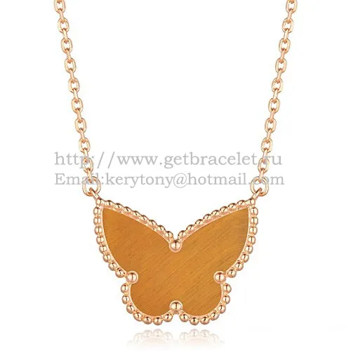 Van Cleef Arpels Lucky Alhambra Butterfly Pendant Pink Gold With Tiger's Eye Mother Of Pearl