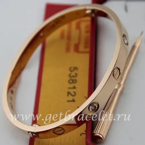 Replica Cartier Love Bracelet For Men and Women Pink Gold 4 Diamonds B6036016 (New Version - Prevent Screws Fall Out)