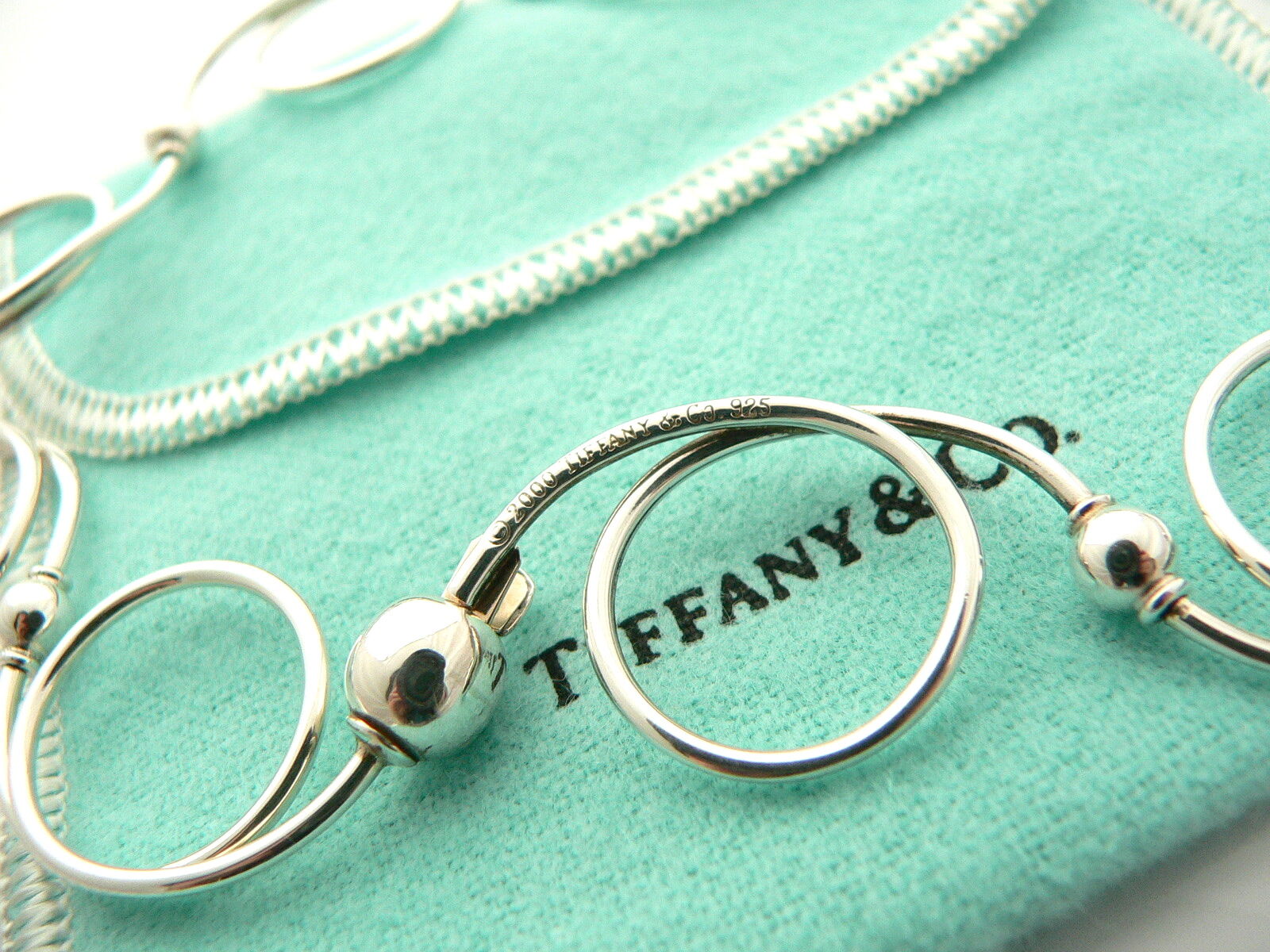 Tiffany & Co Bead Necklace Pendant Link Chain Swirly Twirl Gift Pouch Birthday