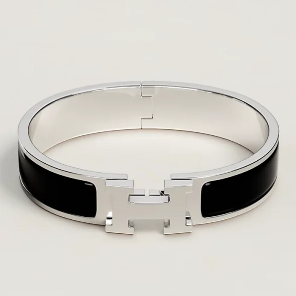 Hermes Bracelet Dupe, Clic H Bracelet, Black Enamel, Three Color