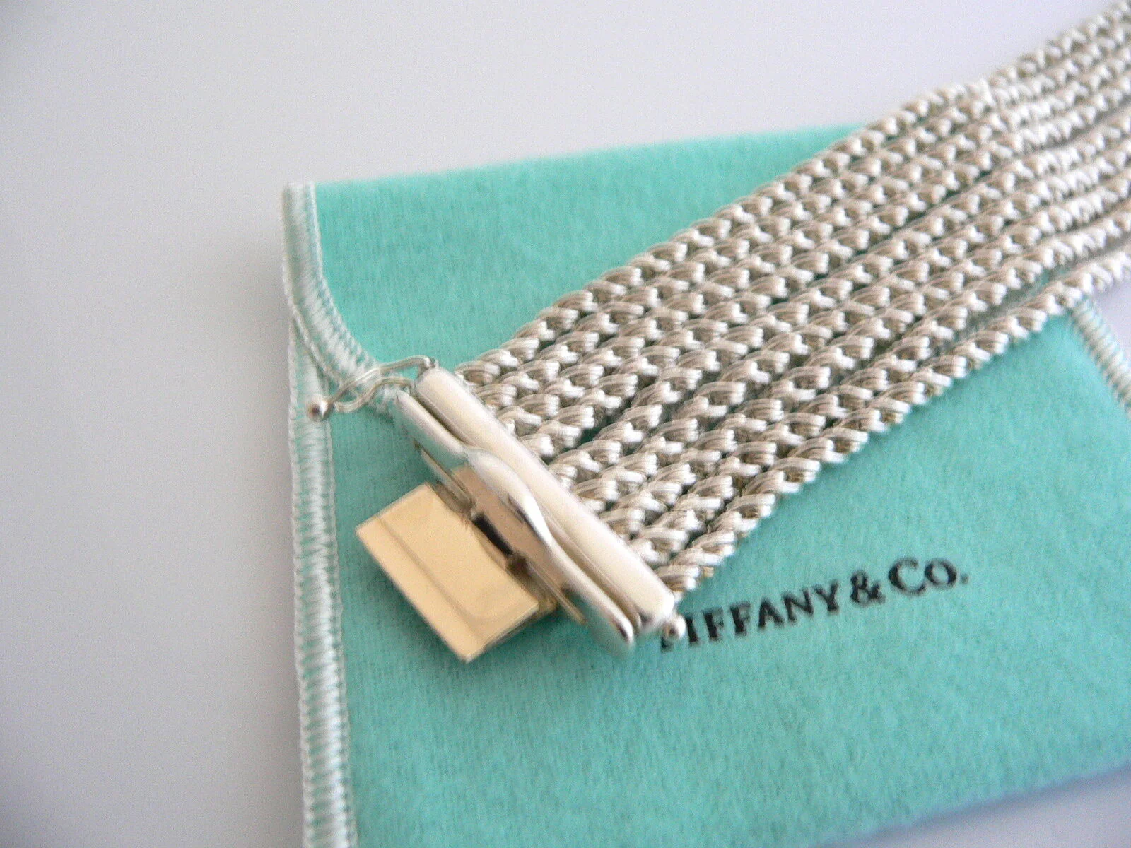 Tiffany & Co Silver 9 Nine Cable Rope Link Bracelet Bangle Gift Love Pouch