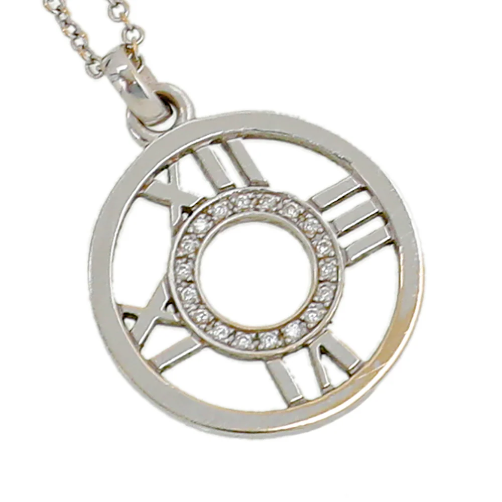 Tiffany & Co 18K White Gold Diamond Atlas Numerical Open Pendant Necklace