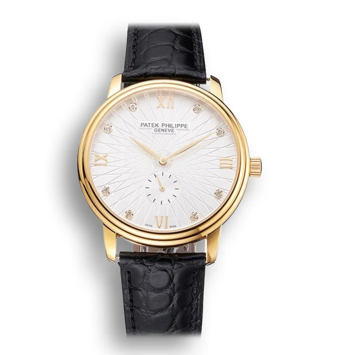 Calatrava White Embossed Dial White 41 mm, Yellow Gold Plated