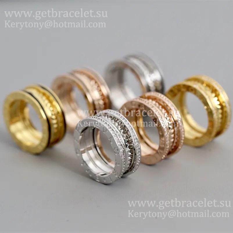 2020 New B.zero1 Rock 2-band Ring in 18kt Rose Gold with Studded Spiral and Black Ceramic Inserts on the Edges