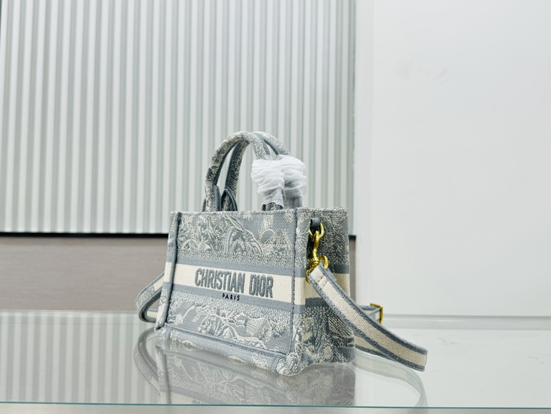 Dior Book Tote Mini Grey Tiger Embroider Shoulder Bag Handbag