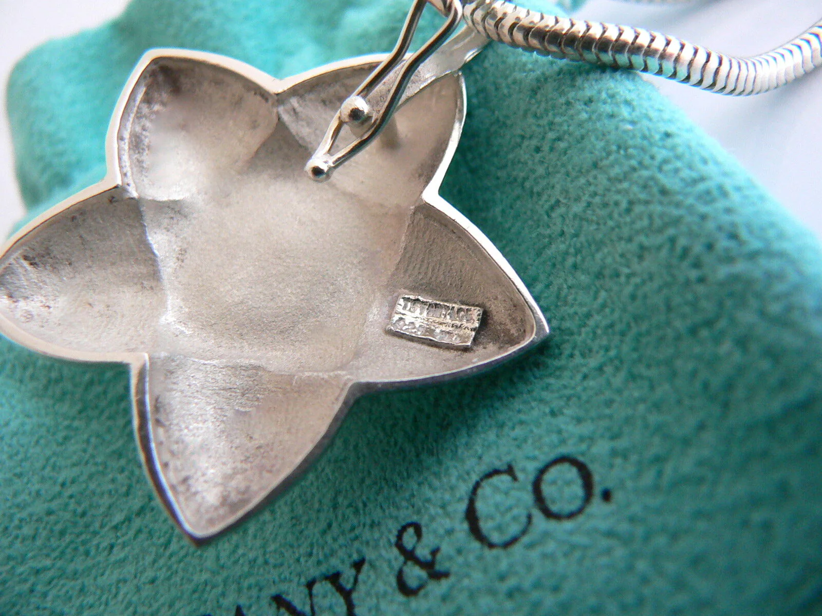 Tiffany & Co Onyx Star Necklace 18K Gold Silver Pendant Snake Chain Gift Pouch