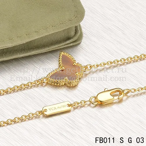 Van Cleef & Arpels Sweet Alhambra Butterfly Bracelet Yellow Gold With Tiger's Eye Mother Of Pearl