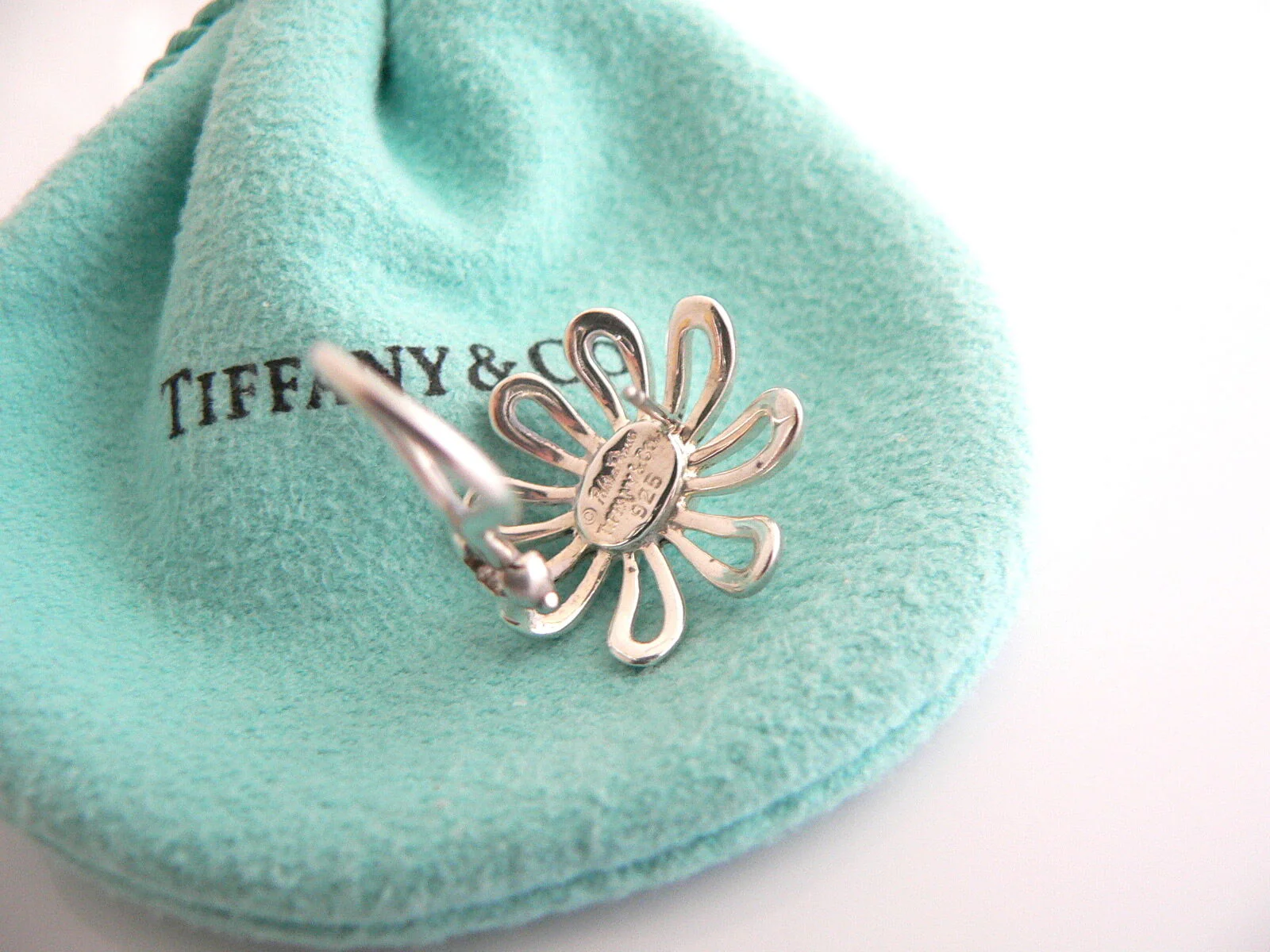 Tiffany & Co Picasso Large Silver Daisy Flower Earrings Studs Gift Pouch Huge