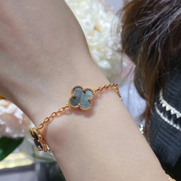 Van Cleef Bracelet Dupe, Gray Mother of Pearl Clover Bracelet, Rose Gold