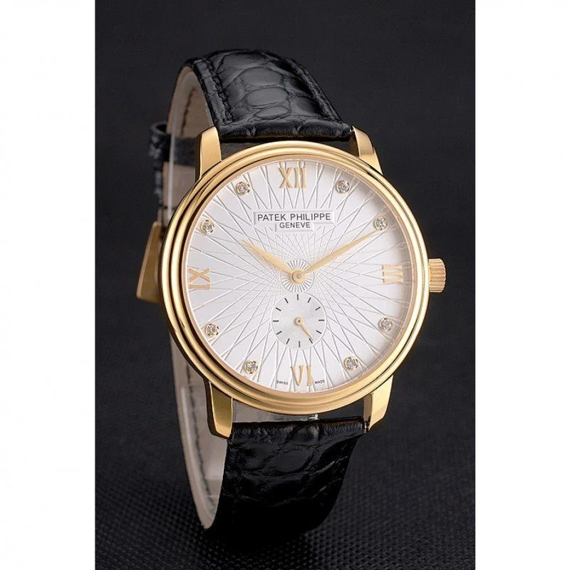 Calatrava White Embossed Dial White 41 mm, Yellow Gold Plated