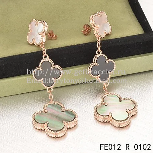 Van Cleef & Arpels Magic Alhambra 3 Motifs Earrings Pink Gold With Stone Combination