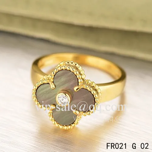 Fake Van Cleef Vintage Alhambra Ring In Yellow Gold With Gray Mother-Of-Pearl