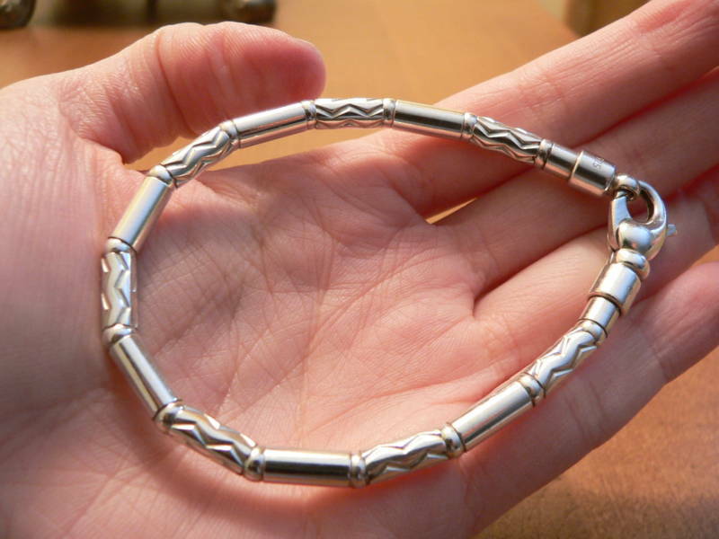 Tiffany & Co Silver Carved Bead Bracelet Etched Bangle Gift Love Statement Art