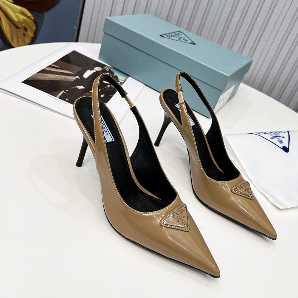 Prada  Stiletto  Bright Triangle Logo Sandals Slide (Replica)