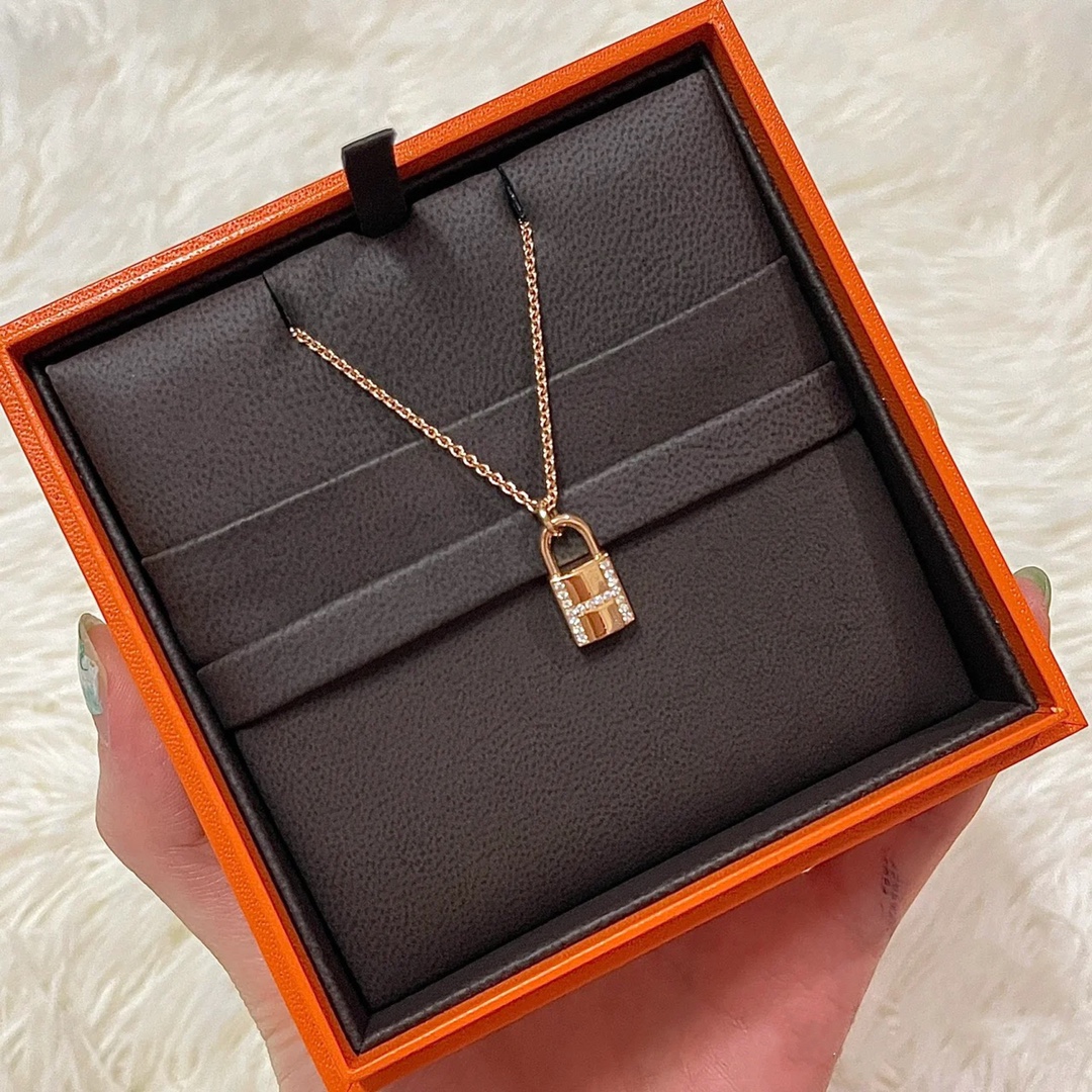 Hermes Single Lock Necklace with Diamonds