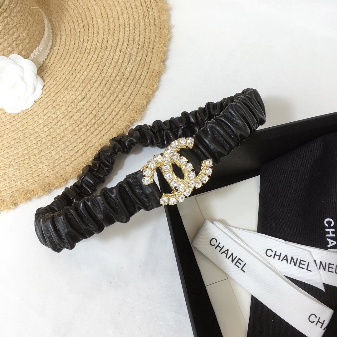 Chanel Belt With Double C Buckle Black With Gold-Toned Metal and Strass Hardware Women Belt 30MM