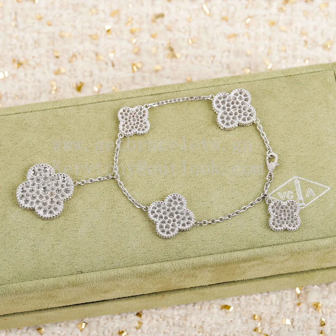 Van Cleef Arpels Magic Alhambra Bracelet 5 Motifs White Gold with Diamonds