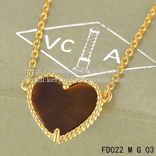 Van Cleef Arpels Sweet Alhambra Heart Pendant Yellow Gold With Tiger's Eye Mother Of Pearl