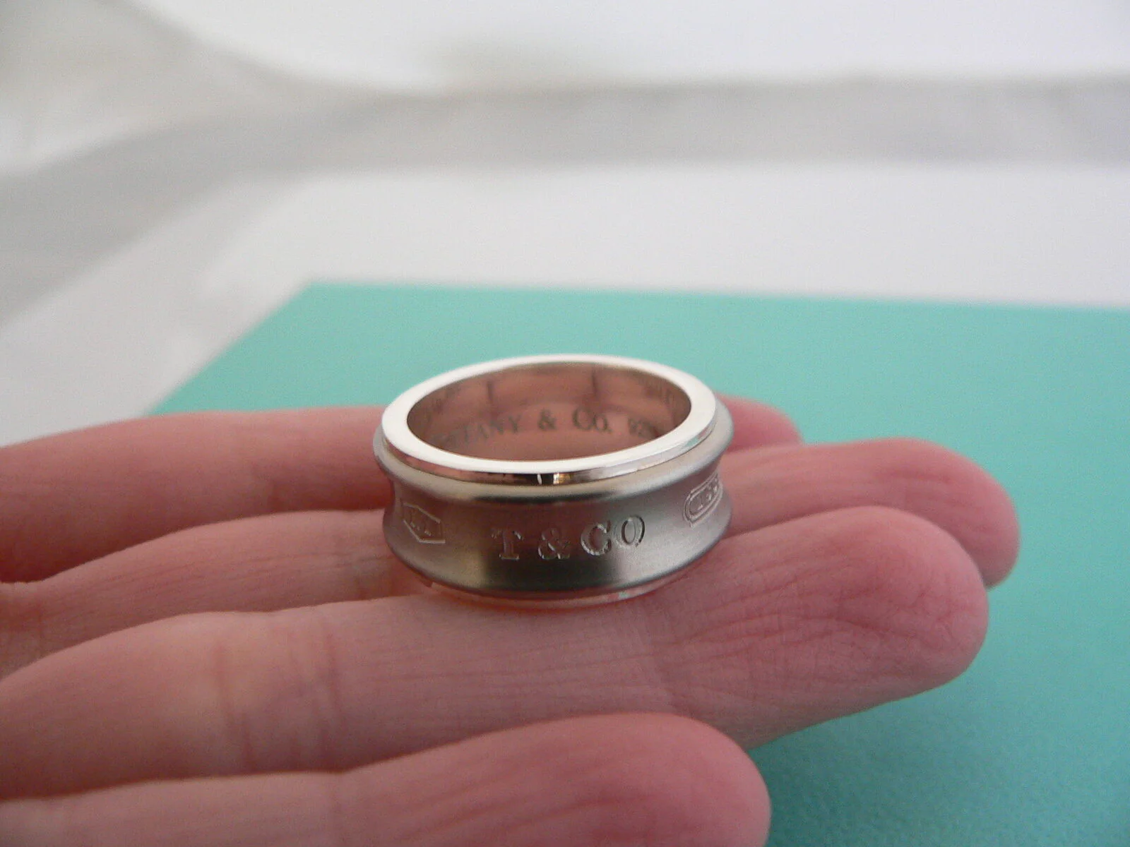 Tiffany & Co Silver Ring Titanium 1837 Promise Love Band Sz 5.75 Gift Classic