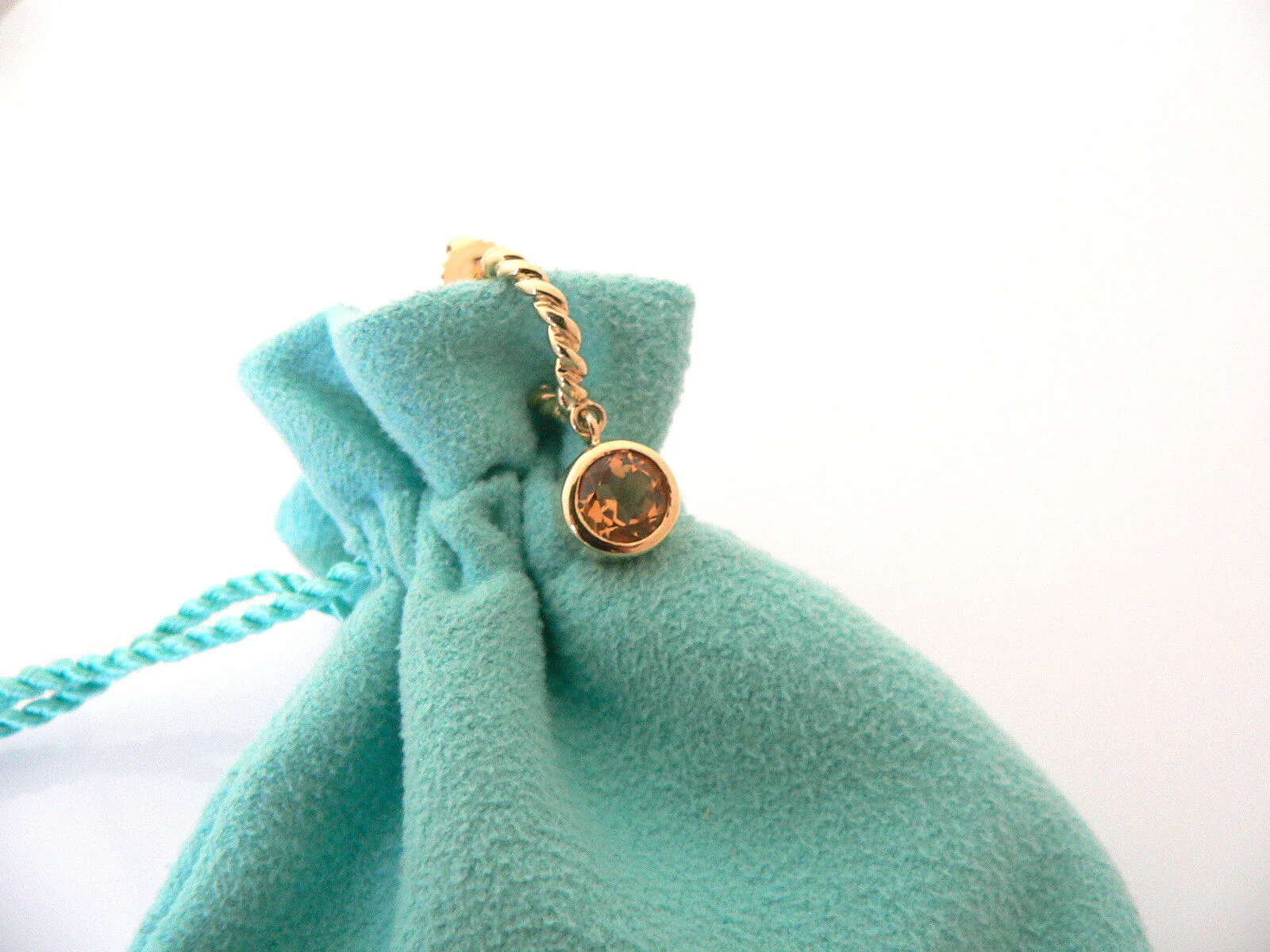 Tiffany & Co 18K Gold Twist Twirl Citrine Gemstone Dangling Dangle Earrings Gift