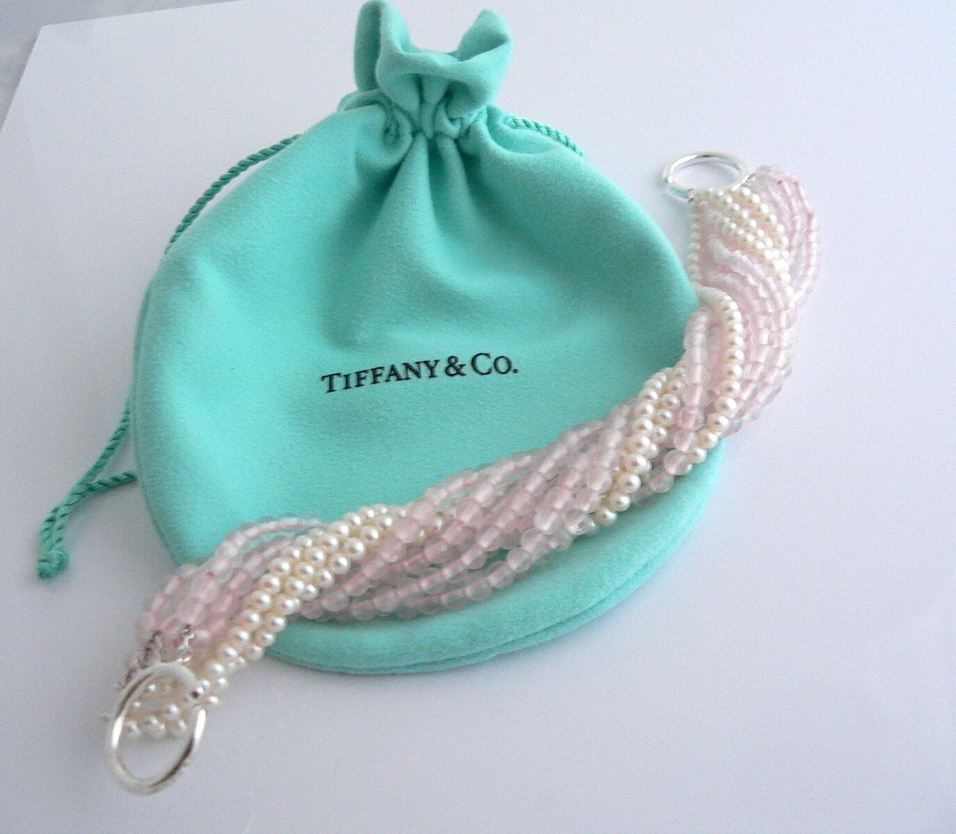 Tiffany & Co Pearl Bracelet Torsade Multi Strand Bangle Chain Love Gift Pouch