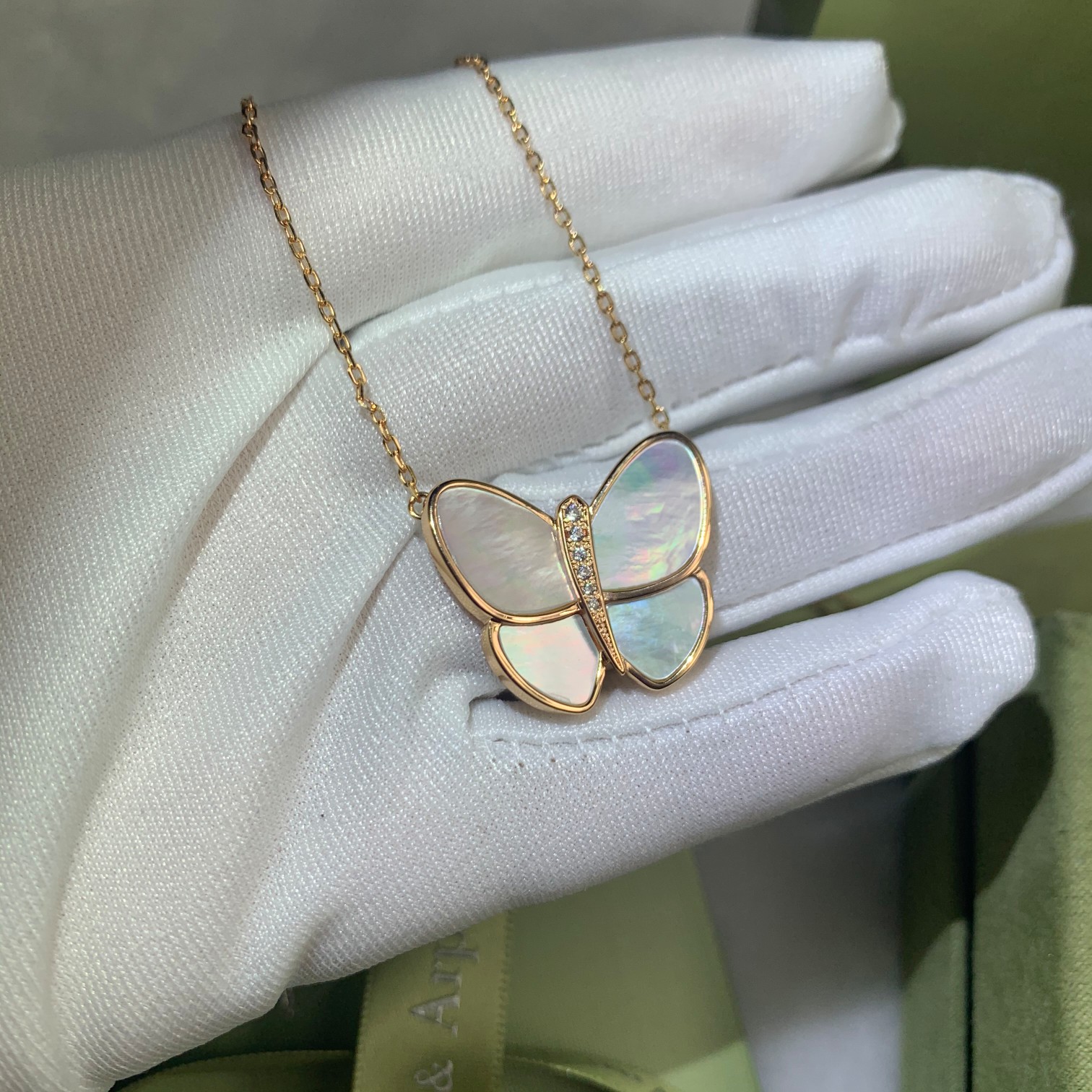 Van Cleef & Arpels Large Butterfly Necklace with Diamonds, Two Butterfly pendant