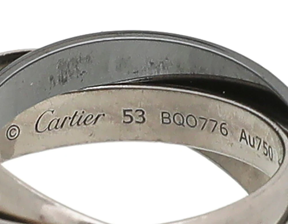 Cartier 18K White Gold Black Ceramic Trinity Classic Ring 53