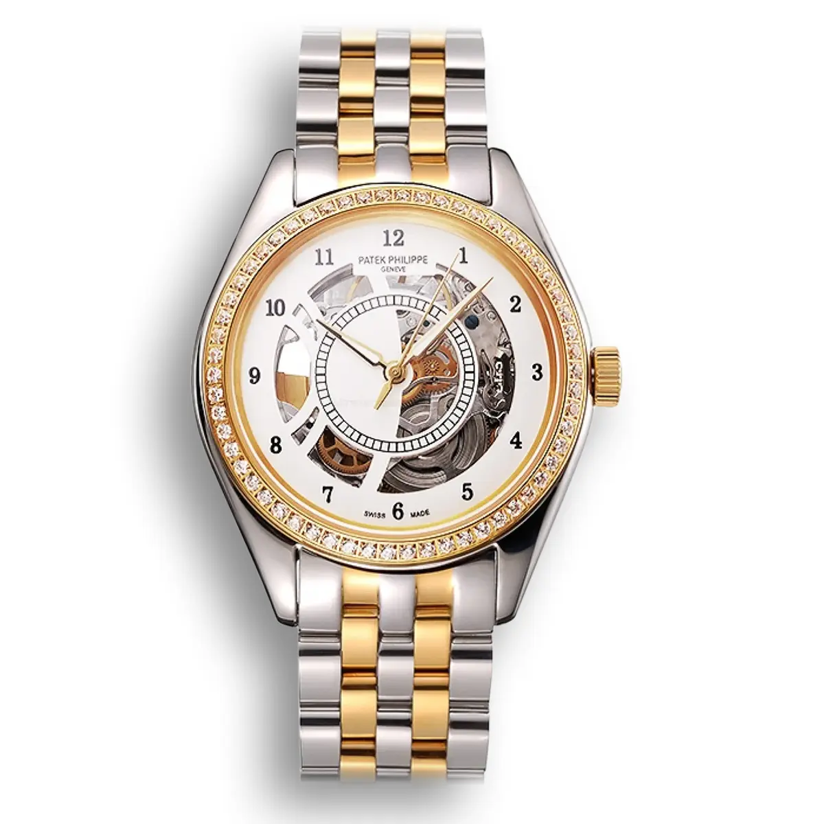 Calatrava Openworked Dial White 37 mm, Steel & Yellow Gold