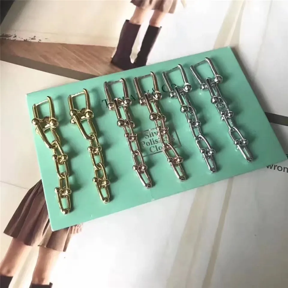 Tiffany Hardwear Interlocking Link Earrings Sterling Silver Couple Style Jewelry USA38087932/38087975