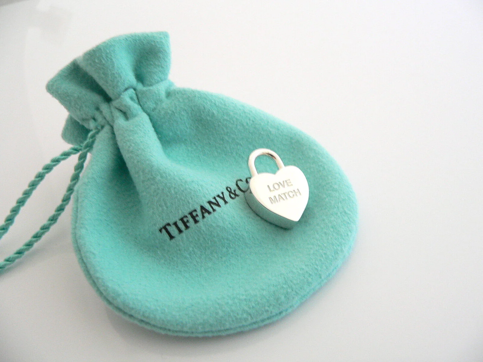 Tiffany & Co Silver Love Match Heart Padlock Pendant Charm Rare Pouch Gift Cool