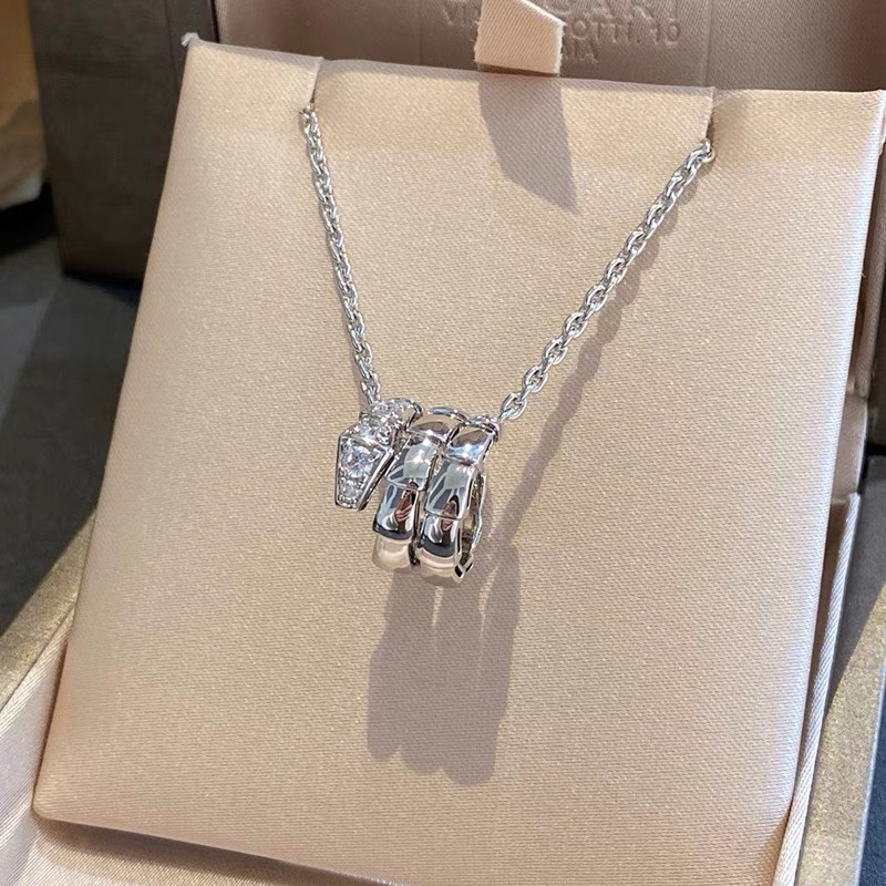 Bvlgari Triple Loop Snake Bone Necklace with Diamonds at Head and Tail