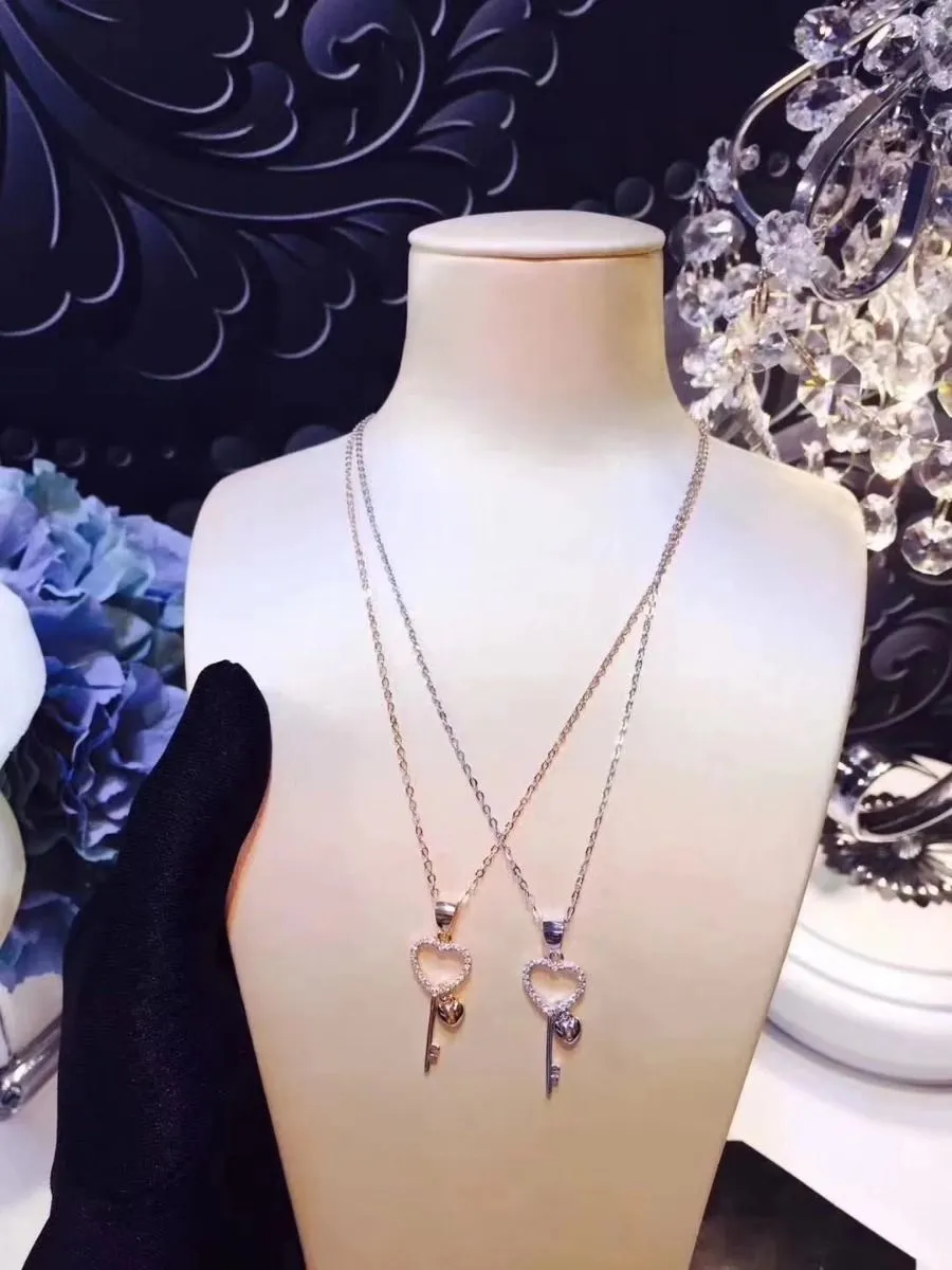 Couple Style Tiffany Keys Heart Key Crystals Pendant Necklace Lowest Price